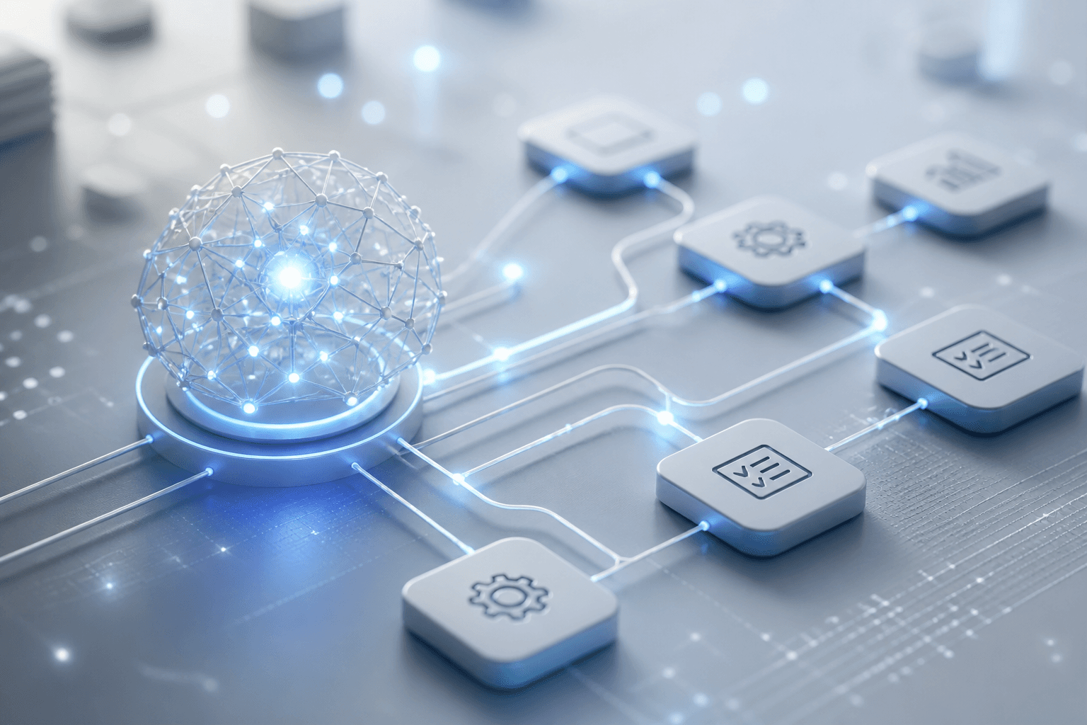 Abstract illustration representing autonomous AI agents and workflow automation