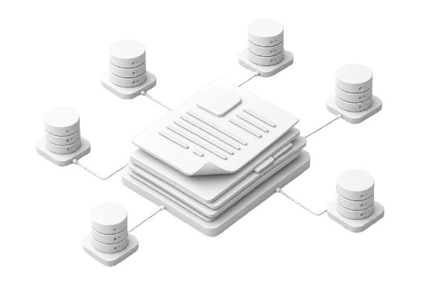 3D knowledge base documents and database nodes illustration