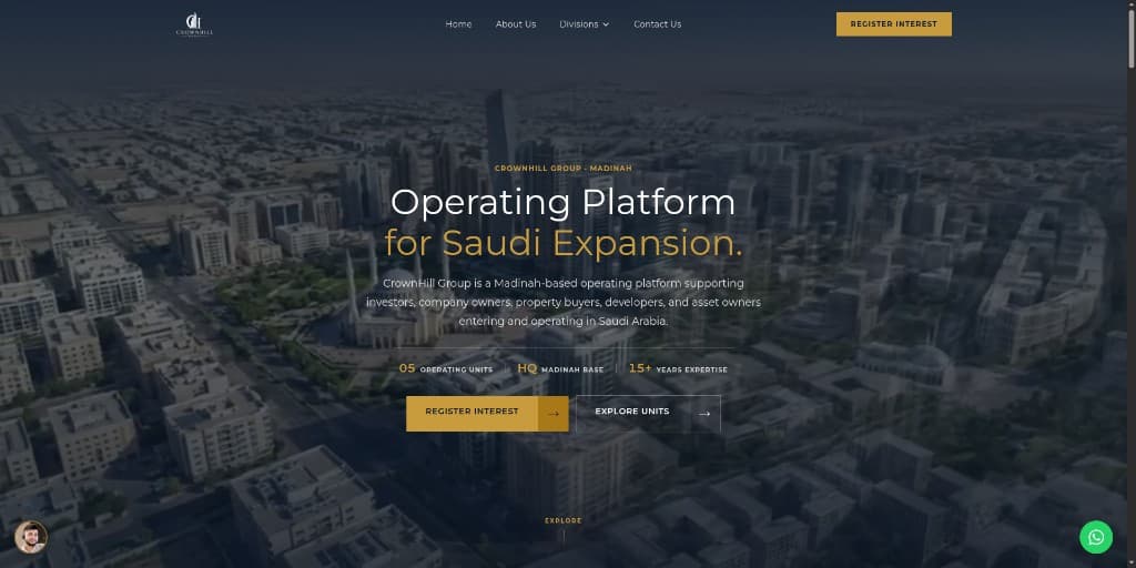 CrownHill Group website homepage — operating platform for Saudi expansion